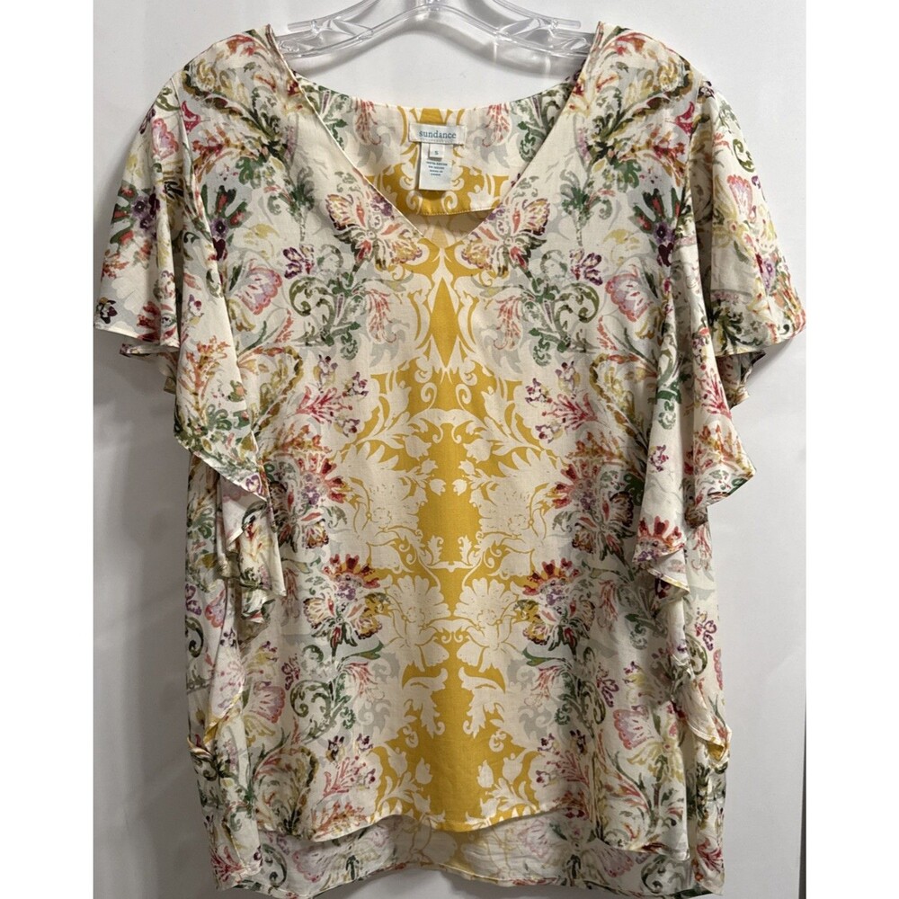 Sundance Small Top Arabella Floral Flowy Ruffle Sleeve Blouse Womens